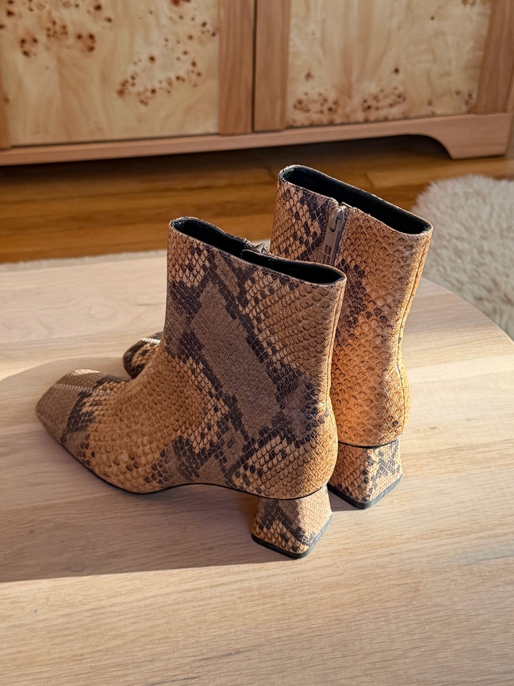 Vince Koren Snake-Print Leather Square-Toe Block-Heel Ankle Boots - Picture 5 of 8